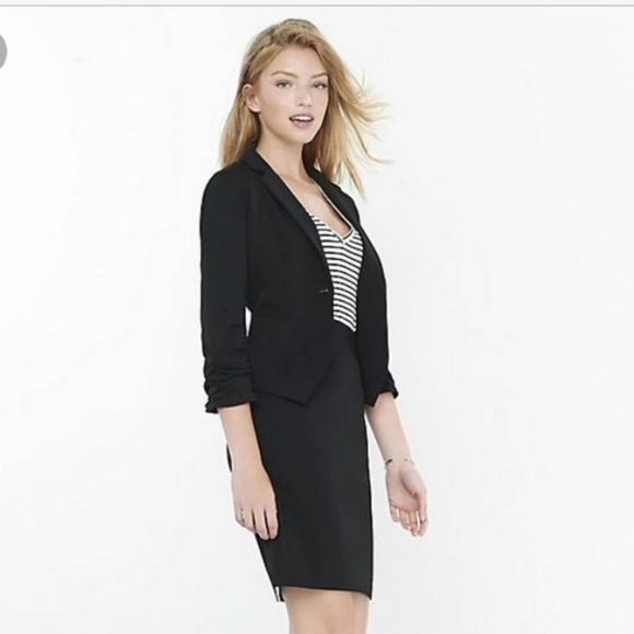 Express Ruched Sleeve Black Blazer Sz 4 - Picture 3 of 6